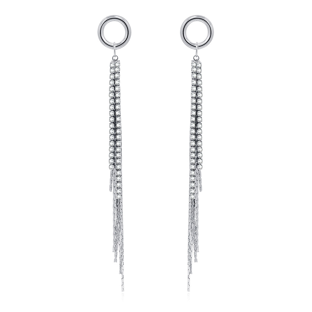 Chain CZ Tassel Chandelier Earrings